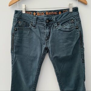 Rock Revival Sasha Skinny Jeans Womens 27 Navy Teal Blue Stitching Embroidered